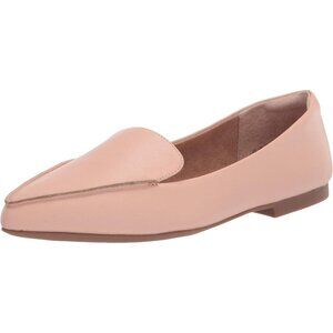 Womens Blush Pu Faux Leather Closed Pointed Toe Low Wedge Heels Loafer Flat